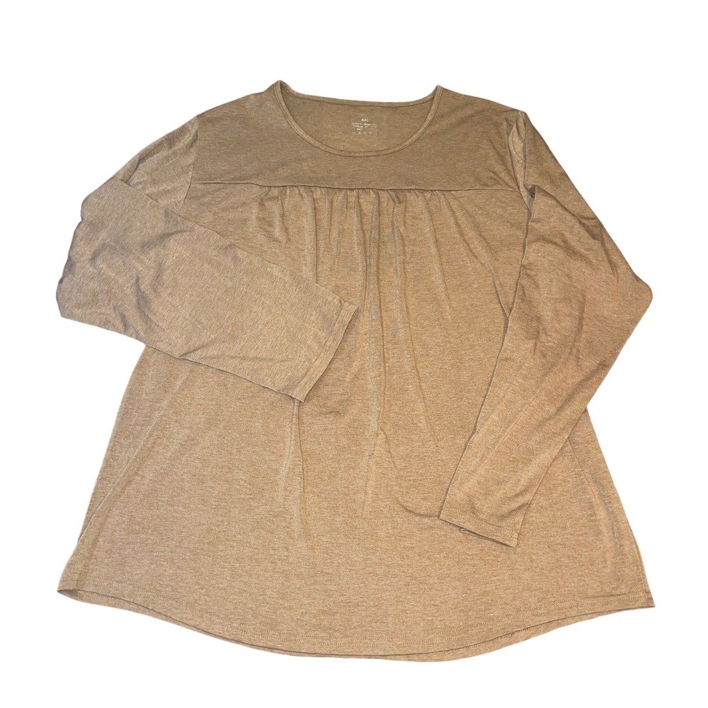 Womens Beige Long Sleeve Peasant Top Gathered Yoke Boho Casual Tunic Blouse XXL - Picture 3 of 7